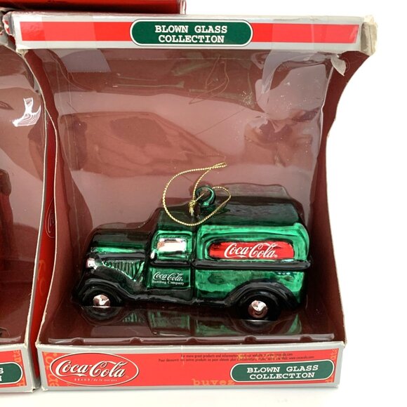 3 Coca-Cola Hand Blown Glass Ornaments Delivery Truck Cooler & Coke Glass Boxes - Picture 4 of 9